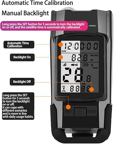 Miniatura 5 de 3-en-1 multifuncional inalámbrico ciclismo GPS ordenador, 800lm bicicleta luces con cuerno,Bicicletas velocímetro odómetro MPH KMH con impermeable