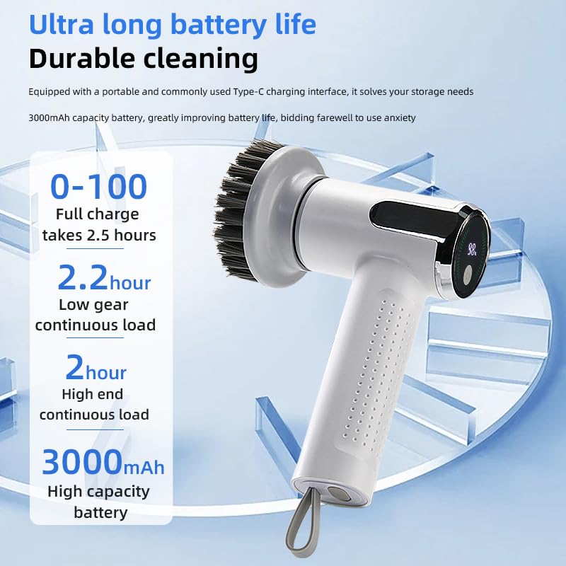 Image of Electric Spin Scrubber, 2 Speeds Electric Scrubber for Cleaning, with 3 Replaceable Heads，Cordless Shower Scrubber with Battery Level Display, Electric Cleaning Brush for Bathroom /Sink /Window