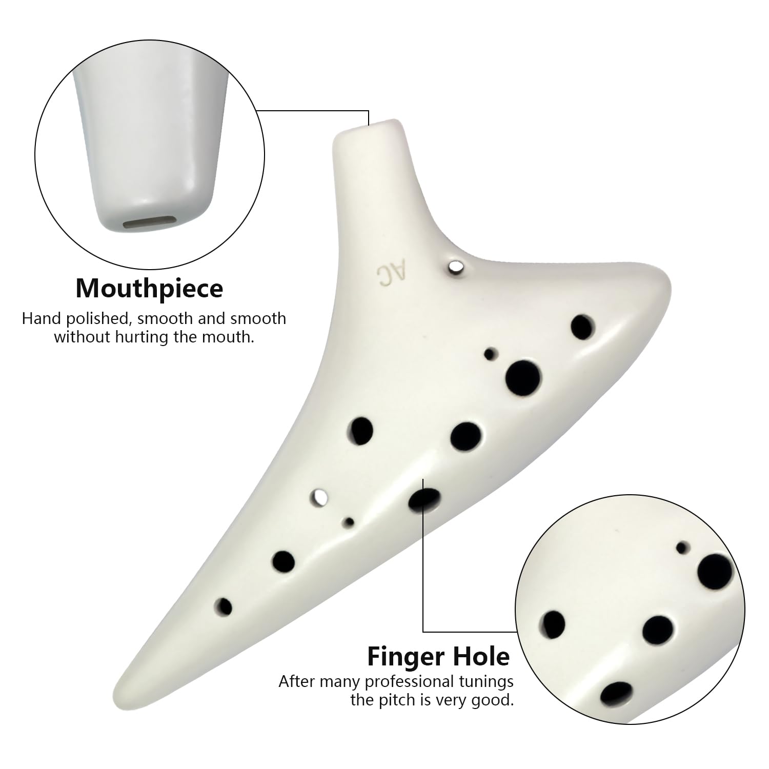 Alt-C-Schlüssel Weiß – Ocarina Professional Master Tuning 12-Loch Keramik Piccolo weißes Aussehen ist schöner, kommt mit Grifftabelle, Umhängeband und Aufbewahrungsbox