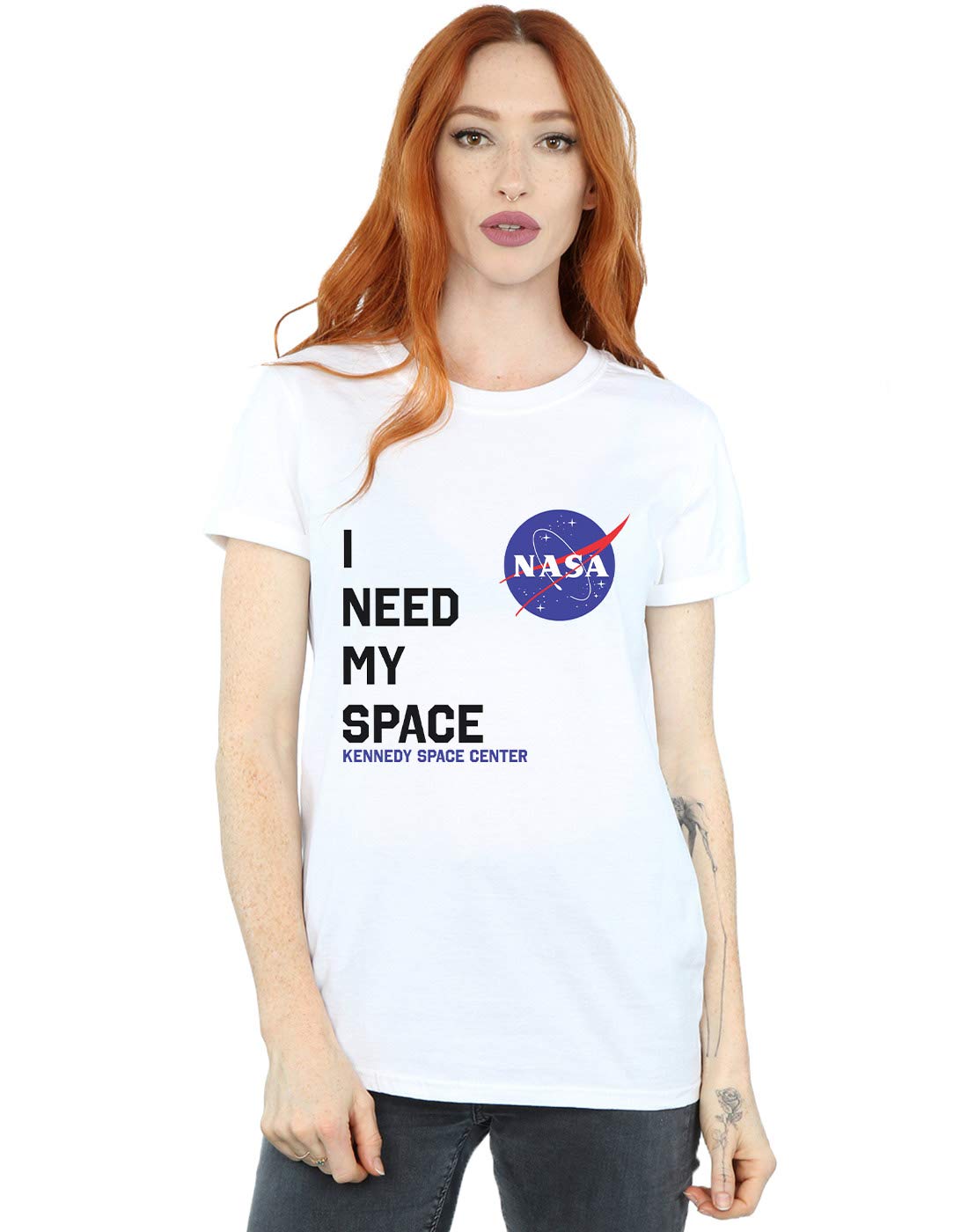 Absolute Cult Women's White Nasa I Need My Space Boyfriend Fit T-Shirt Large