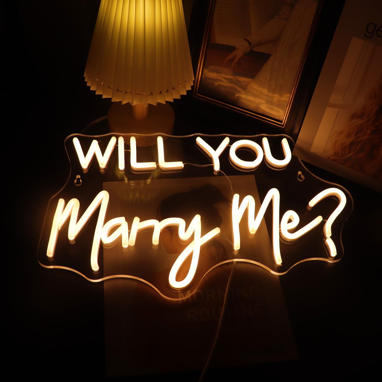 QiaoFei Led Will You Merry Me Neon Sign Word Letters USB Powered with Dimmer Switch Neon Lights for Home Bar Art Wall Decor Party Window Living Room Wedding Engagement Hanging Decoration (Warm white) - Image 2