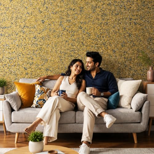 Image of Marble Texture Paint, 3D Designer Stone and Granite Luxury Finish, Washable Water Resistant Acrylic Emulsion, Interior Exterior Ready to use (Yellow - Black)