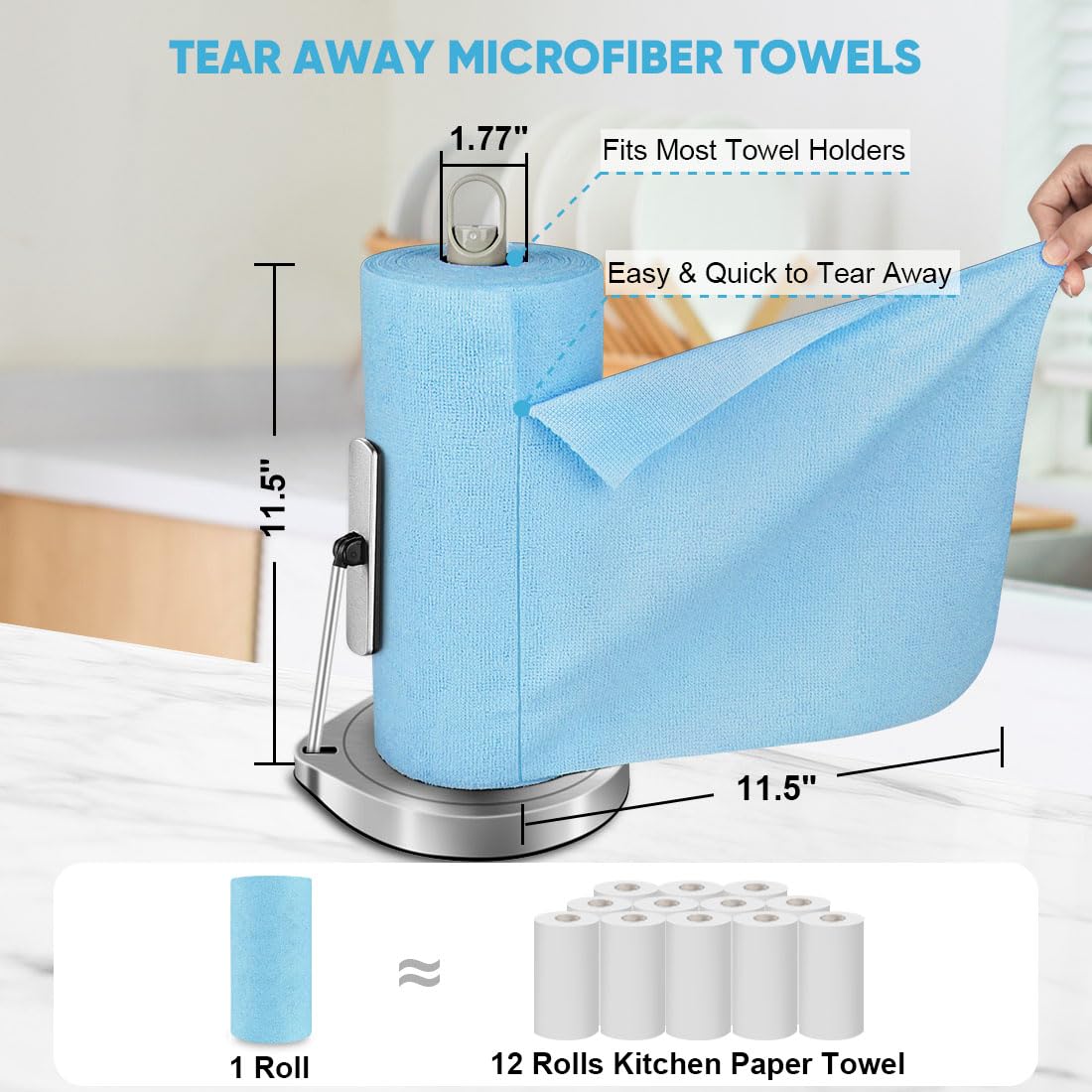 AIDEA Blue Microfiber Cleaning Cloth Roll-75PK, Reusable Paper Towels, Tear Away Towels, Washable Shop Rags, Microfiber Towels for Cars, Lint Free Cleaning Rags for House, Kitchen, Window-11.5"11.5" - Image 3