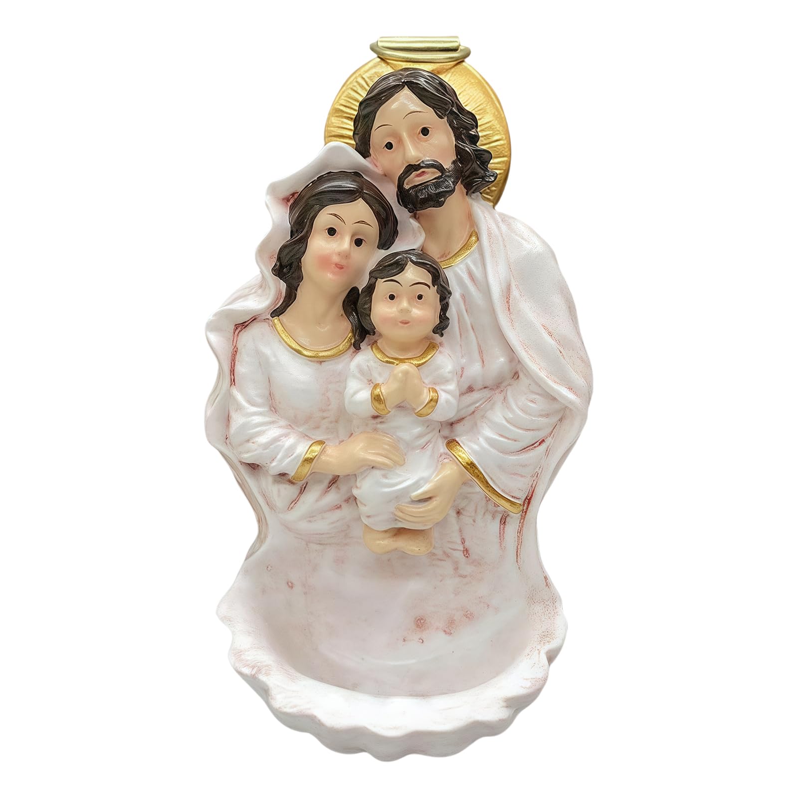 Buxuaaaa Classical Wall Sculpture Resins Nativity Holy Family Statue Hanging Water Font for Decors Catholic Gift Nativity Sculpture