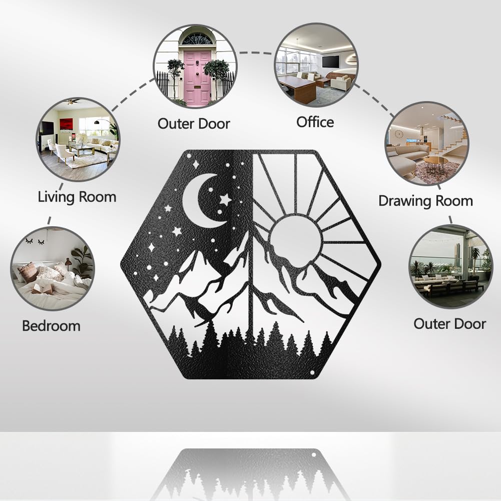 WADORN Metal Moon Sun Mountain Wall Art Decor - Image 4