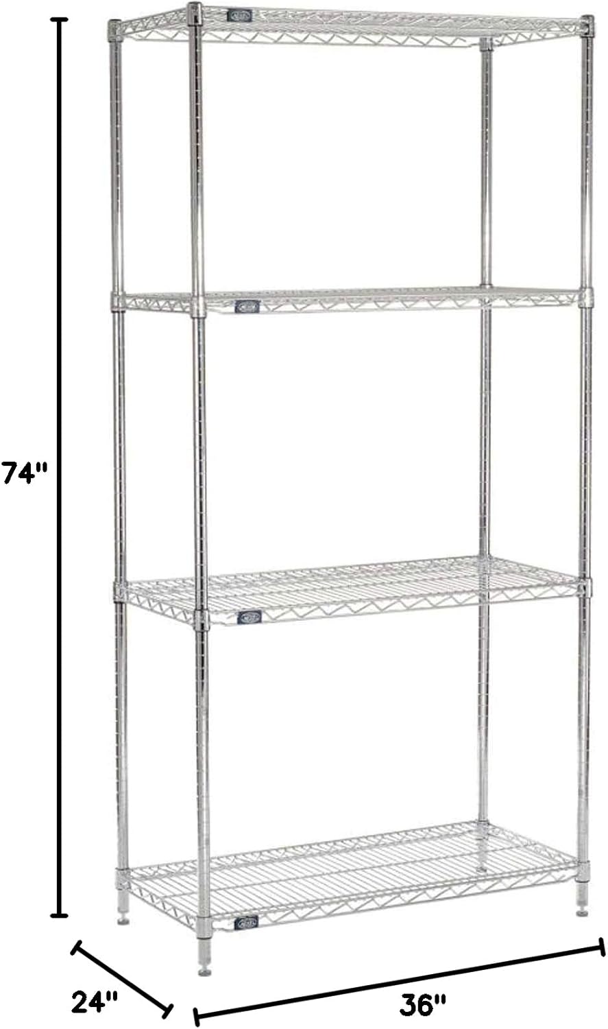 Nexel 5 Tier Chrome Wire Shelving Starter Unit, 36" W x 24" D x 74" H