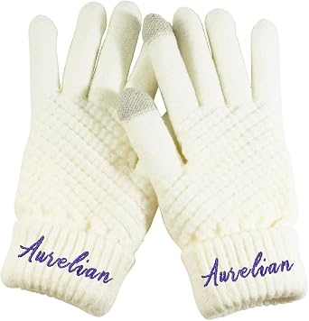 Personalized Winter Gloves for Women Custom Name Touchscreen Gloves with Elastic Cuff, Warm Comfortable Cold-Weather Gloves for Outdoor Activities