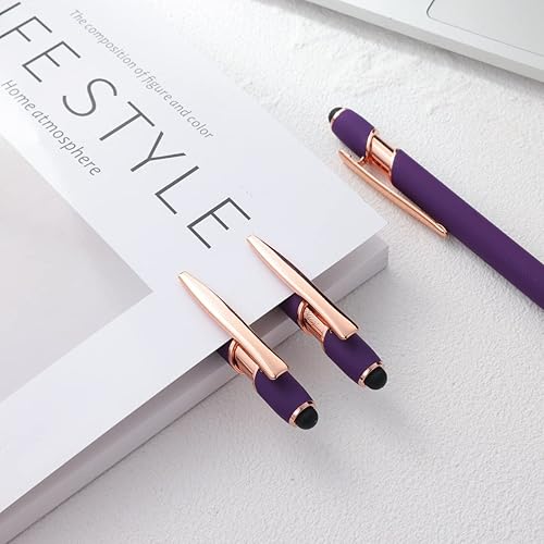 Miniatura 3 de 12 bolígrafos 2 en 1 con punta de lápiz capacitivo, 0.039 in, tinta negra, metal, lápiz capacitivo para pantallas táctiles (oro rosa y morado)
