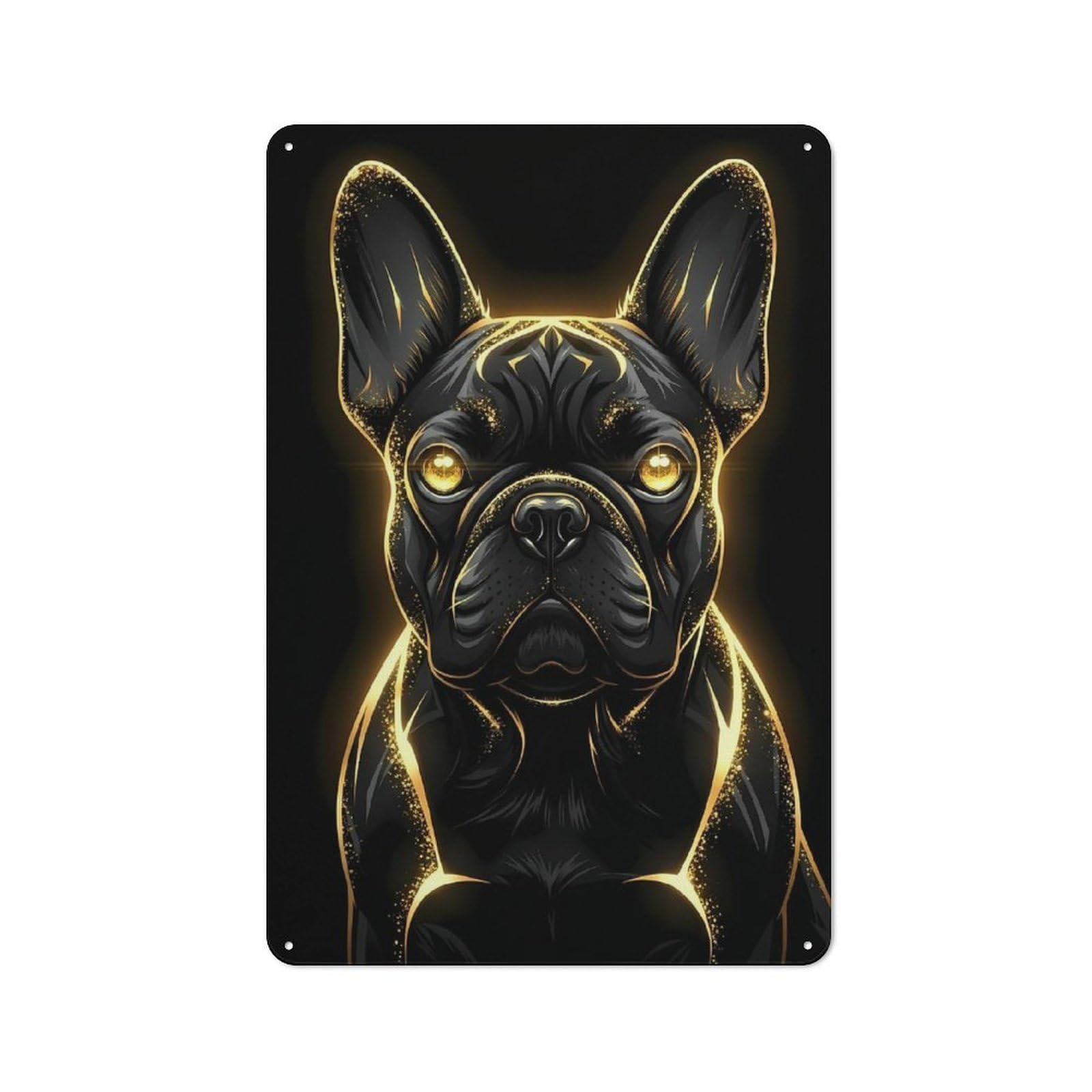 Junmoney Style-16 For Lounge Or Reading Corner, Golden Aura French Bulldog Portrait Vintage Metal Sign 30X20cm, For Collectors Decorating Lounges And Reading Corners