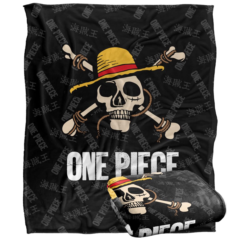 Plaid One Piece Jolly Roger couverture blanche super soft de 152x127 cm