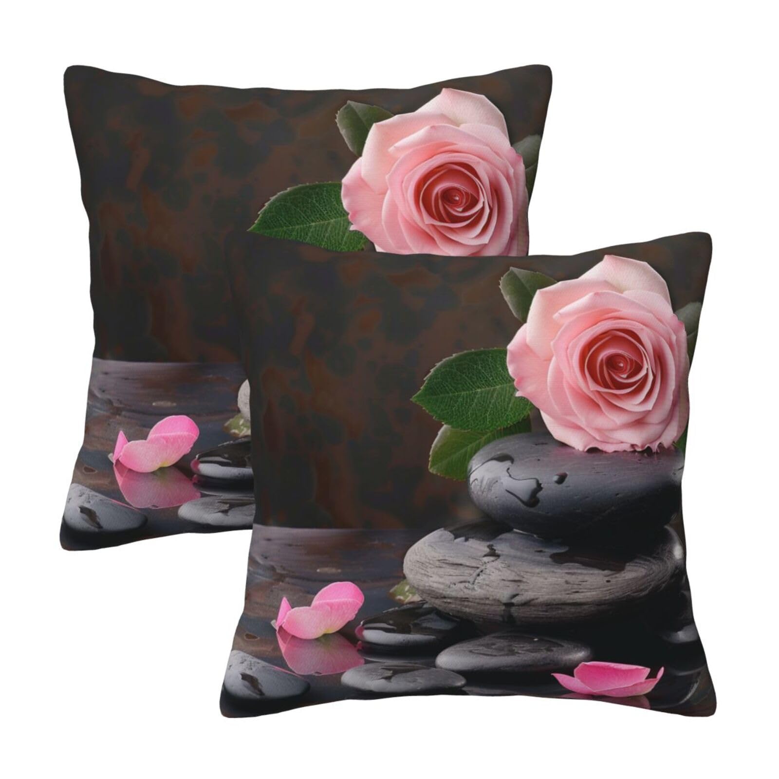 Spa Stone And Rose Flowers Throw Pillow Cases 2 Pack Square Pillowcases Soft Pillow Protectors for Couch Livingroom Sofa Bed Office Car,50x50 CM
