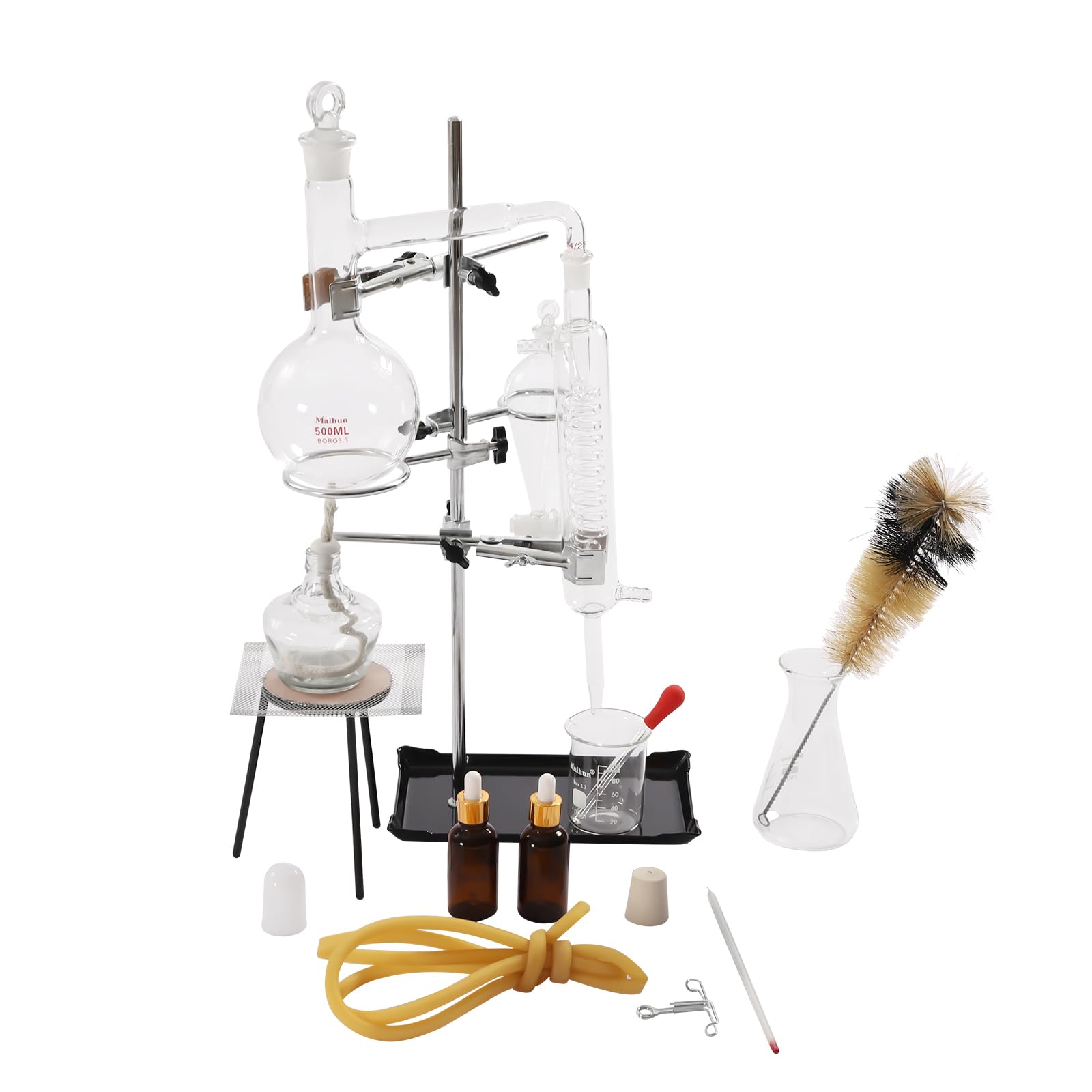 Set di distillazione da laboratorio, 500 ml, distillatore per oli essenziali, dispositivo per esperimenti scientifici, 13 pezzi, distillatore per la casa per creare il proprio olio essenziale