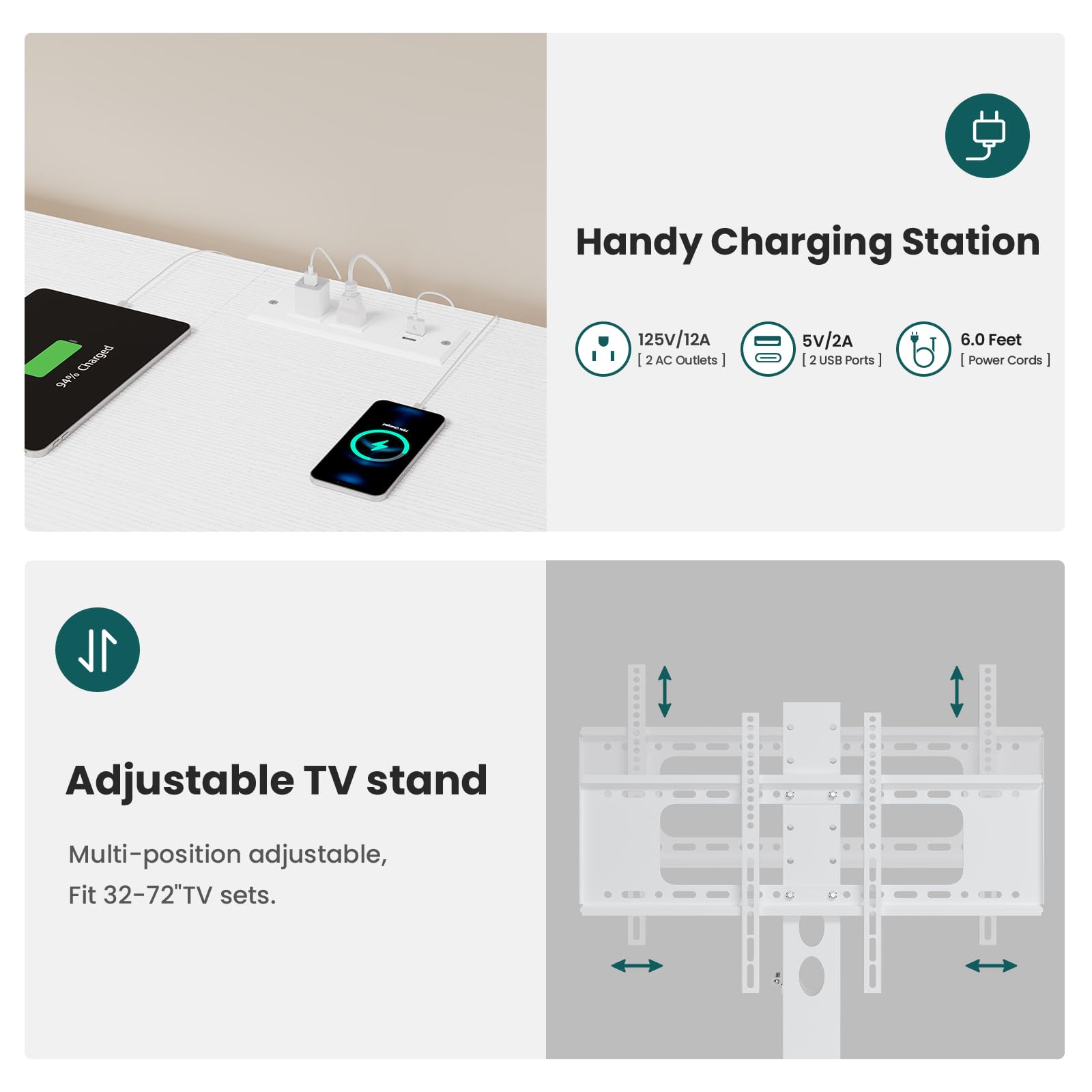 BTHFST TV Stand with Mount for 45/55/65/70 inch TVs, 51.2" LED TV Stand with Power Outlets & Storage, Entertainment Center with Storage, Wihte