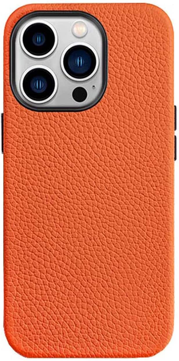 Étui en cuir grainé litchi pour iPhone 13 Pro orange de haute qualité - 8