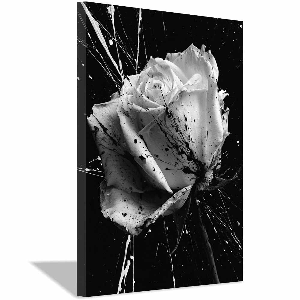 HOQIU Black And White Pictures Splatter Whites Ros canvas wall art, decorative paintings, for Bedroom Living Room Bathroom Office Home Decoration(Multicolor)-70x100cm Framed