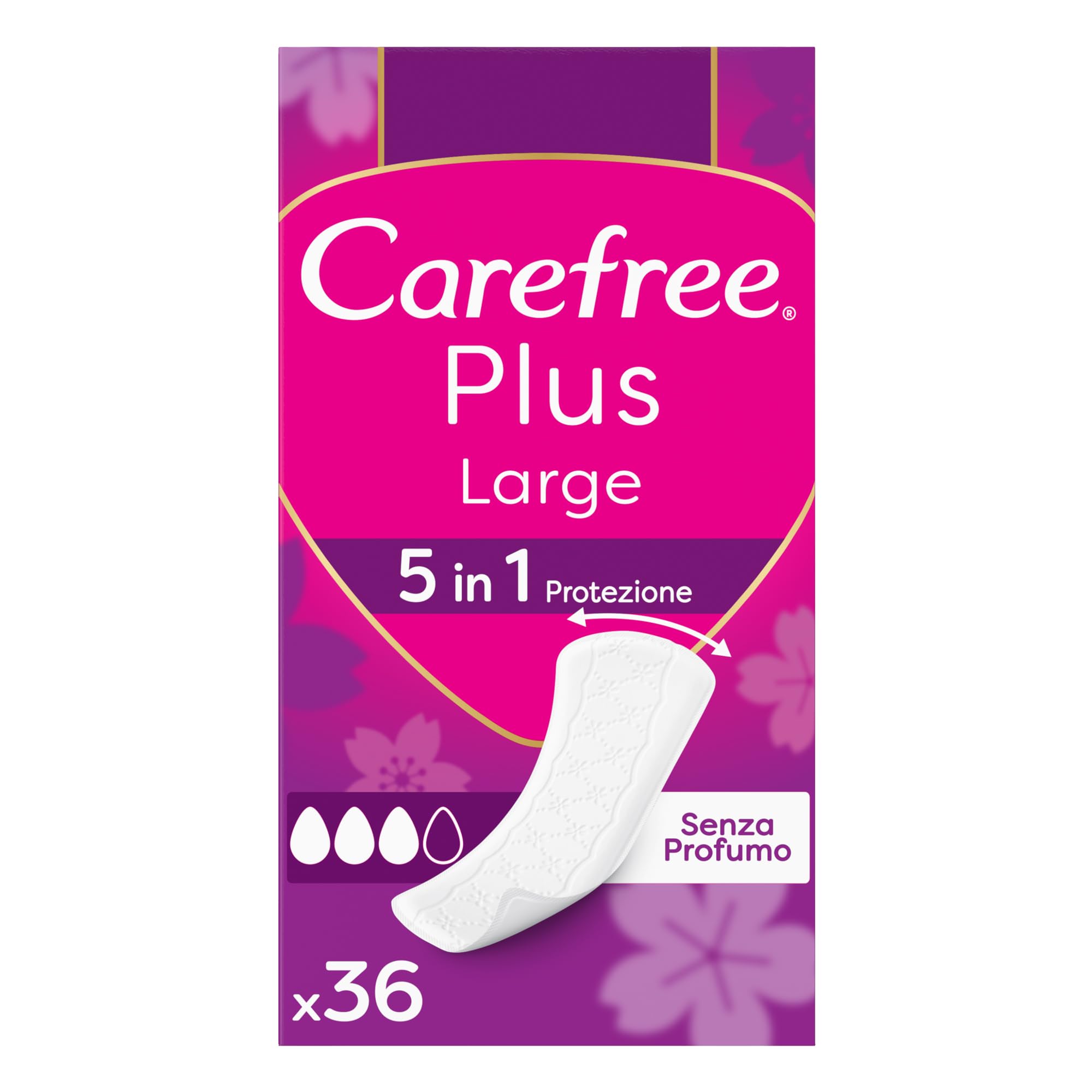 Carefree Salvaslip Plus Large Senza Profumo, Salva slip donna extra ampio con protezione 5in1 per 8h di sensazione di asciutto, Assorbenti senza profumo ultra sottili per uso quotidiano, 36 salvaslip