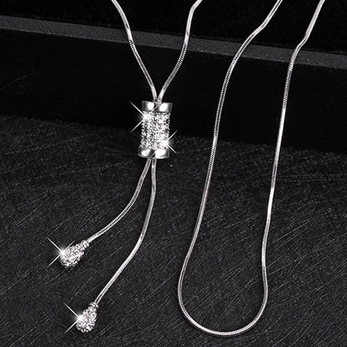 Miniatura 7 de Wiwpar Colgante de borla de bola de plata Lariat Y collar largo de diamantes de imitación con bola deslizante de cristal ajustable collar delicado