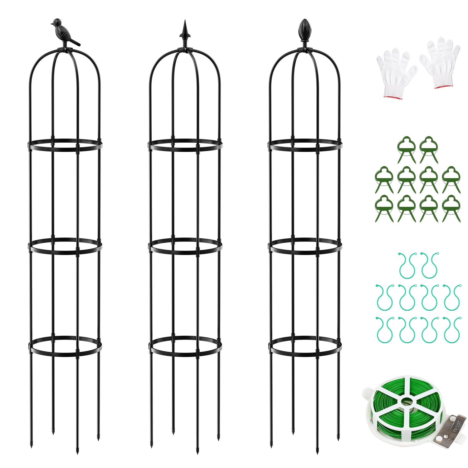ZIKEBTUY Garten Obelisk Pflanze Rankhilfe Kletterhilfe für Kletterpflanzen, Metall Garten Rankgitter für öffentliche Plätze und Private Höfe, 184 cm, 3 PCS