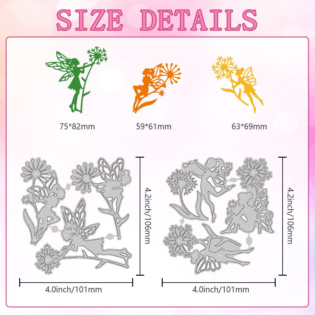 DELORIGIN 6 Styles Dandelion Fairy Cutting Dies Card Borders Stitch Die Cut Carbon Steel Die Cuts Stencils Card Scrapbooking Embossing Template Dies for DIY Paper Craft Albums Gift Decor - Image 2