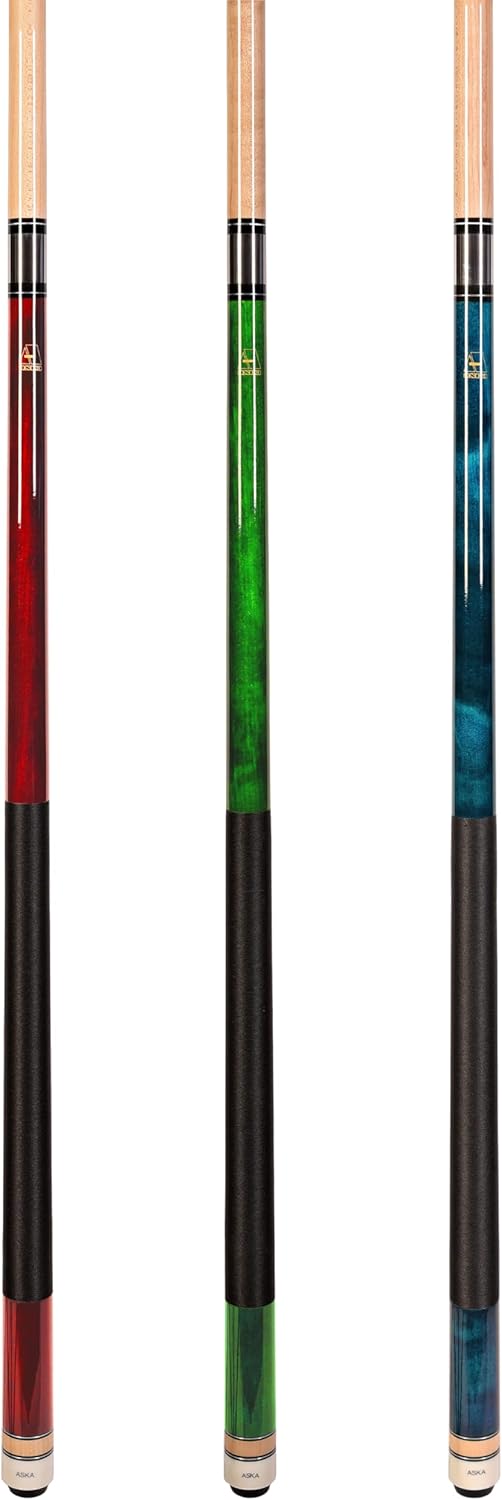 Set of Aska L2 Billiard Pool Cue Sticks, 58" Hard Rock Canadian Maple, 5/16x18 Joint, 13mm Hard Tip, Mixed Weights