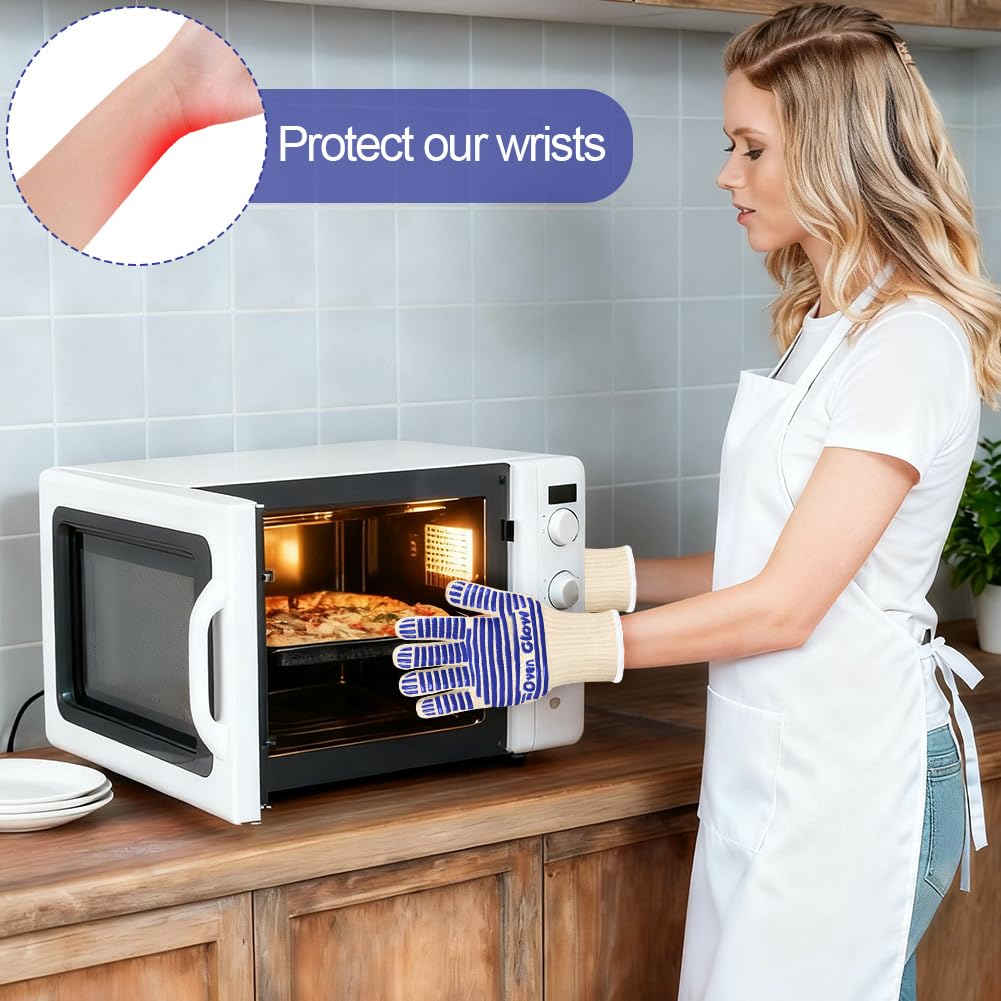 AUAUY Oven Mitts, Silicone Non-slip Knitted Gloves Pair, Heat Resistant up to 662°F / 350°C, for Baking Grilling, Cooking - Image 4