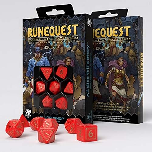 Q-Workshop Runequest - Juego de dados rojos y dorados