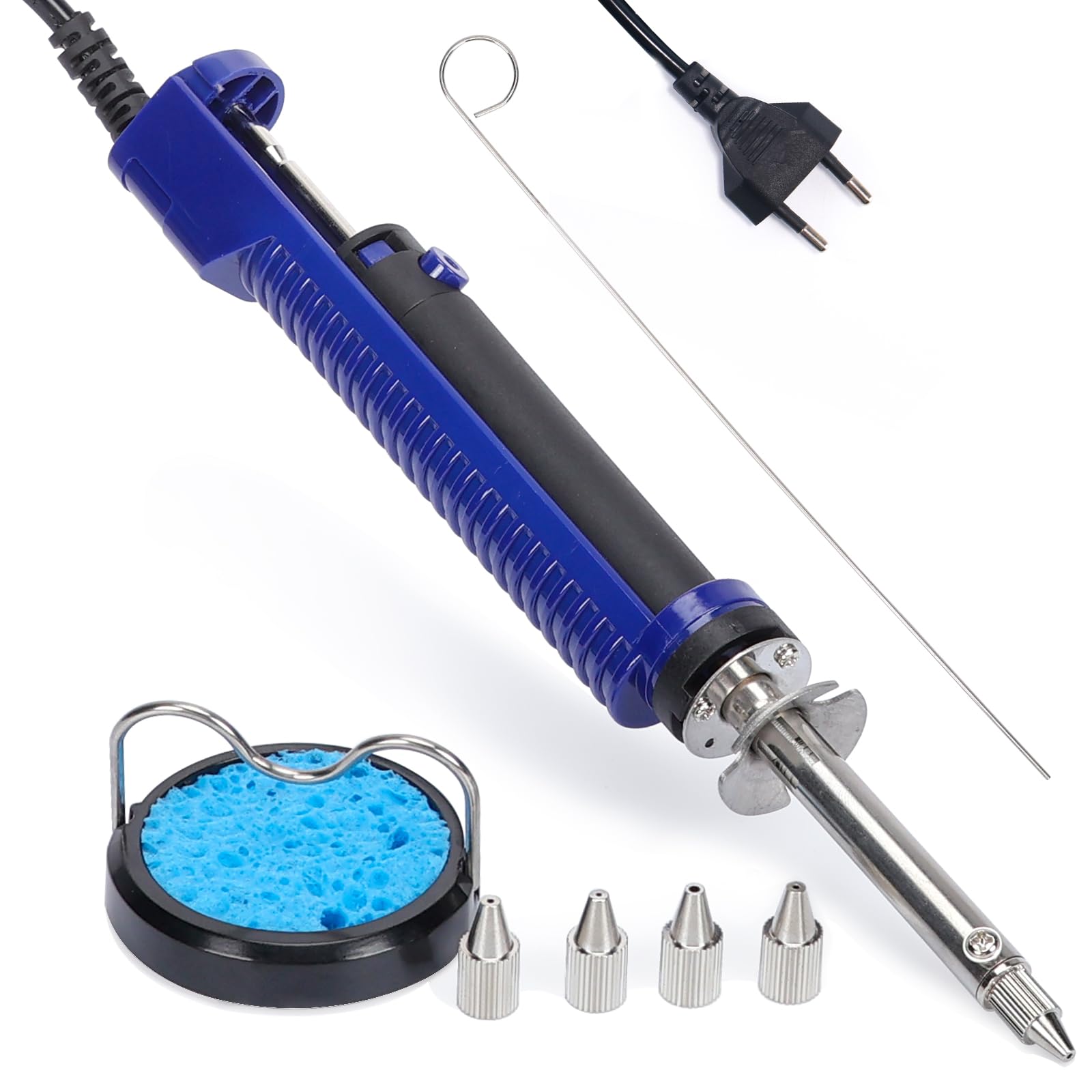 WEP 929D-V 2 EN 1 kit de soudage et dessoudage avec pompe a dessouder électrique, 5 buses 0,8/1,0/1,2/1,5 mm, support, éponge, broche de nettoyage pour dessoudage, pompe à dessouder intégrée (EU)