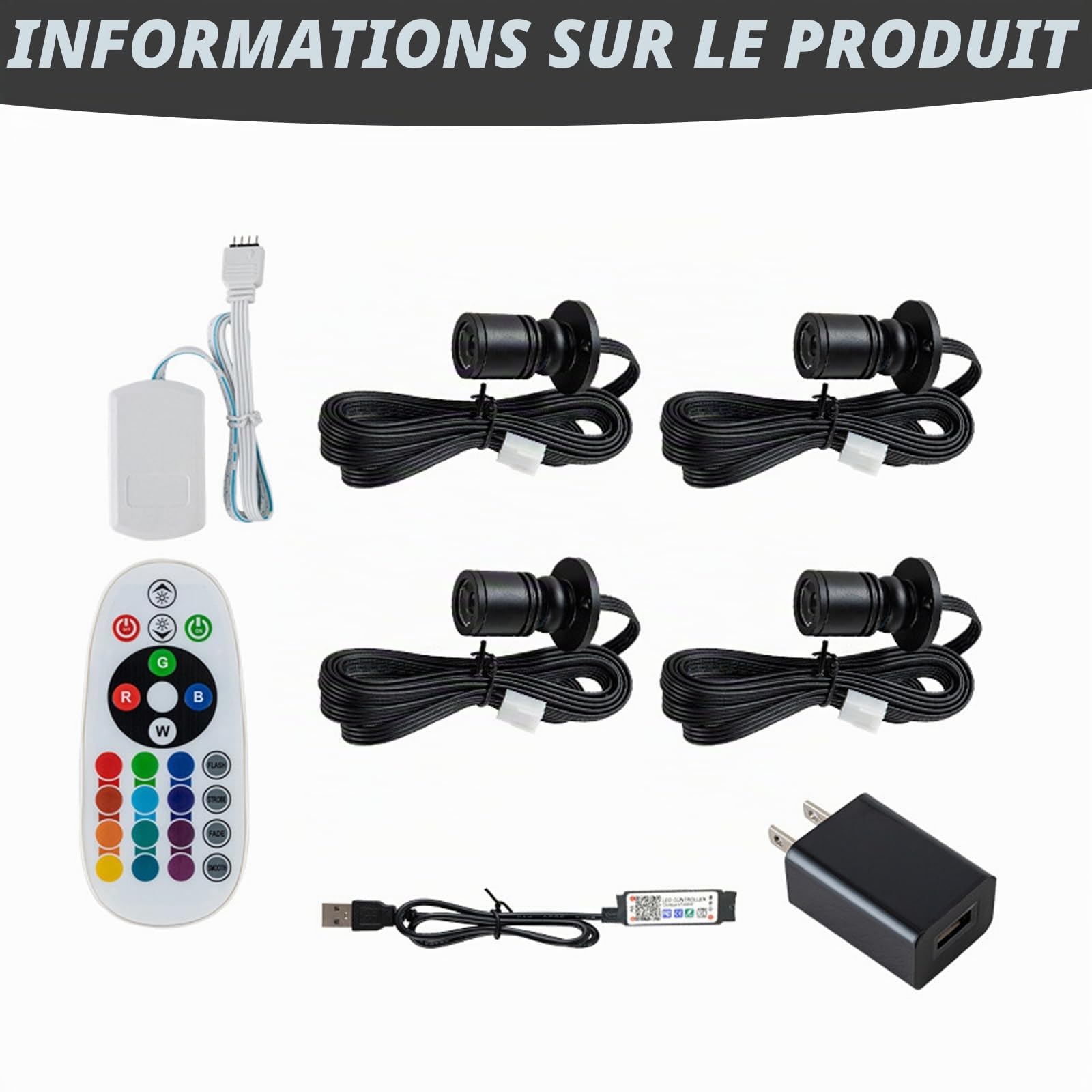 Lot de 4 mini spots LED avec télécommande, 1,5 W, orientable à 180°, éclairage d'armoire, contrôle Bluetooth, petit kit d'éclairage d'accentuation à intensité variable, pour bijoux, couloir, vitrines