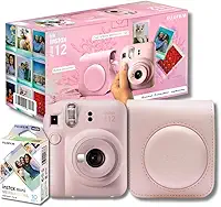 Kit Câmera Instax Mini 12 com pack 10 fotos Spray Art e Bolsa Rosa Gloss