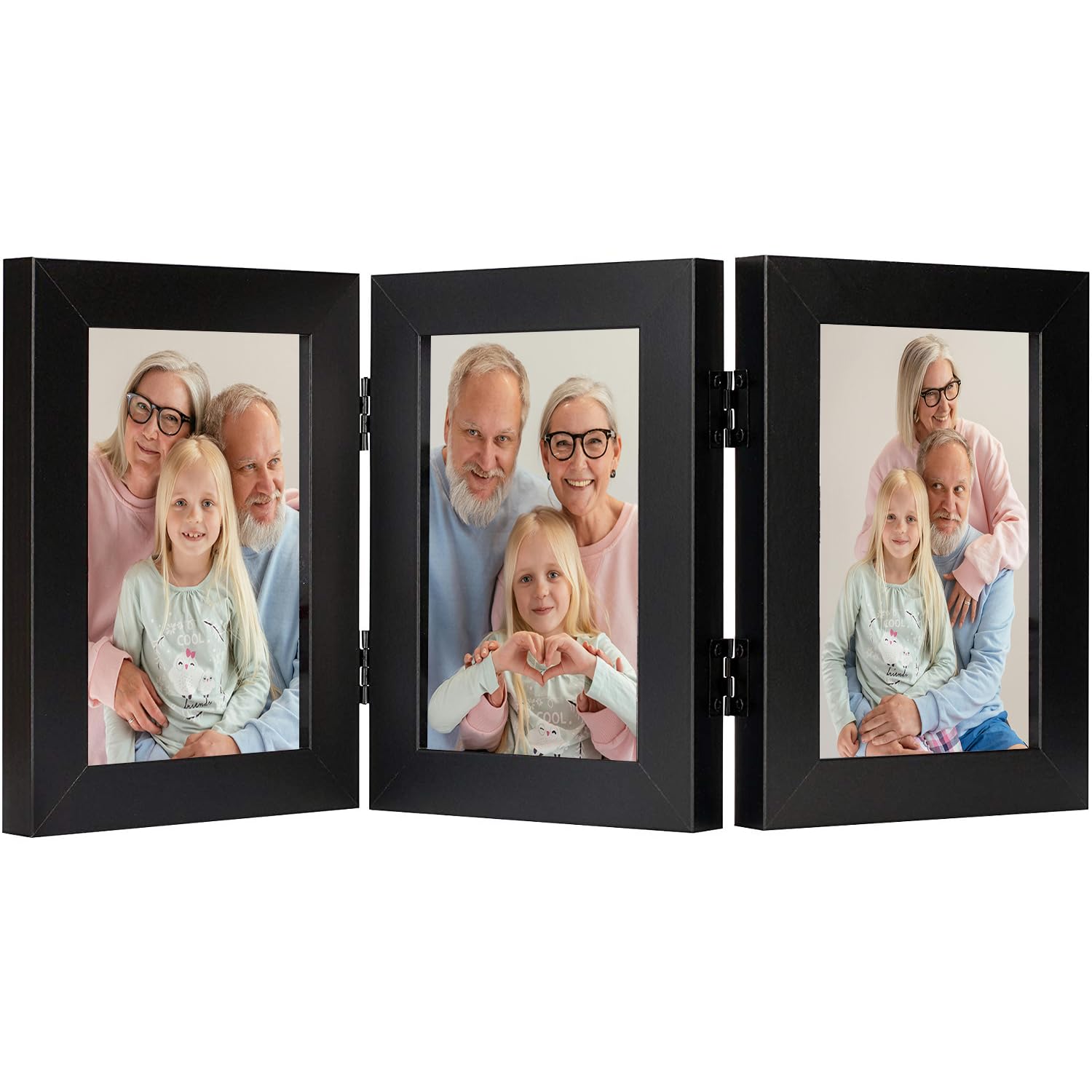Frametory3 Picture Frames 4x6 Trifold Photo Frames Collage - Real Glass - Triple Folding (Black, 1 Pack)