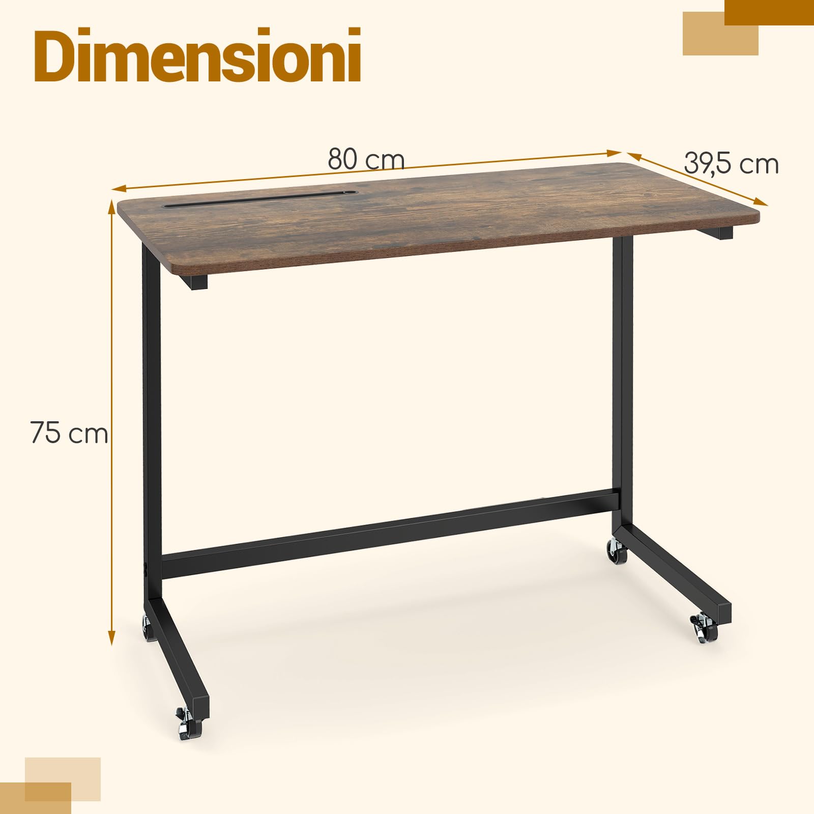 COSTWAY Tavolino da Divano e Letto, Tavolino Servitore con Ruote Bloccabili e Fessura per Tablet, Tavolo a Vassoio Salvaspazio con Struttura in Metallo per Mangiare, Lavorare e Studiare