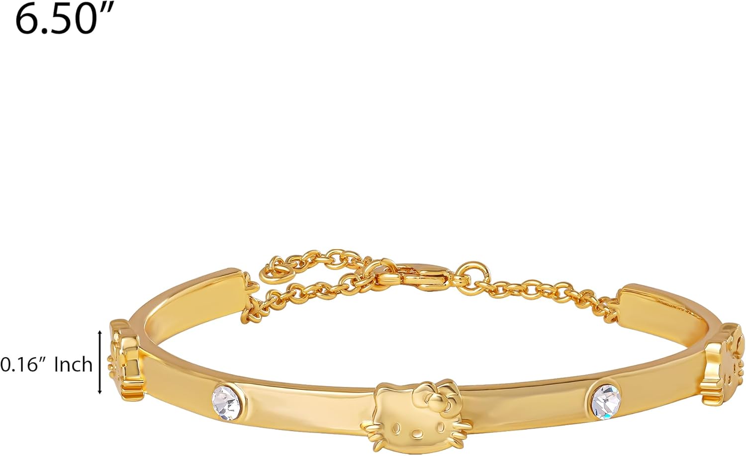 Hello Kitty Bracelet for Women with Clear Crystals Official License, 6.5" 18k Gold Flash Plated Bangle, Sanrio Gifts