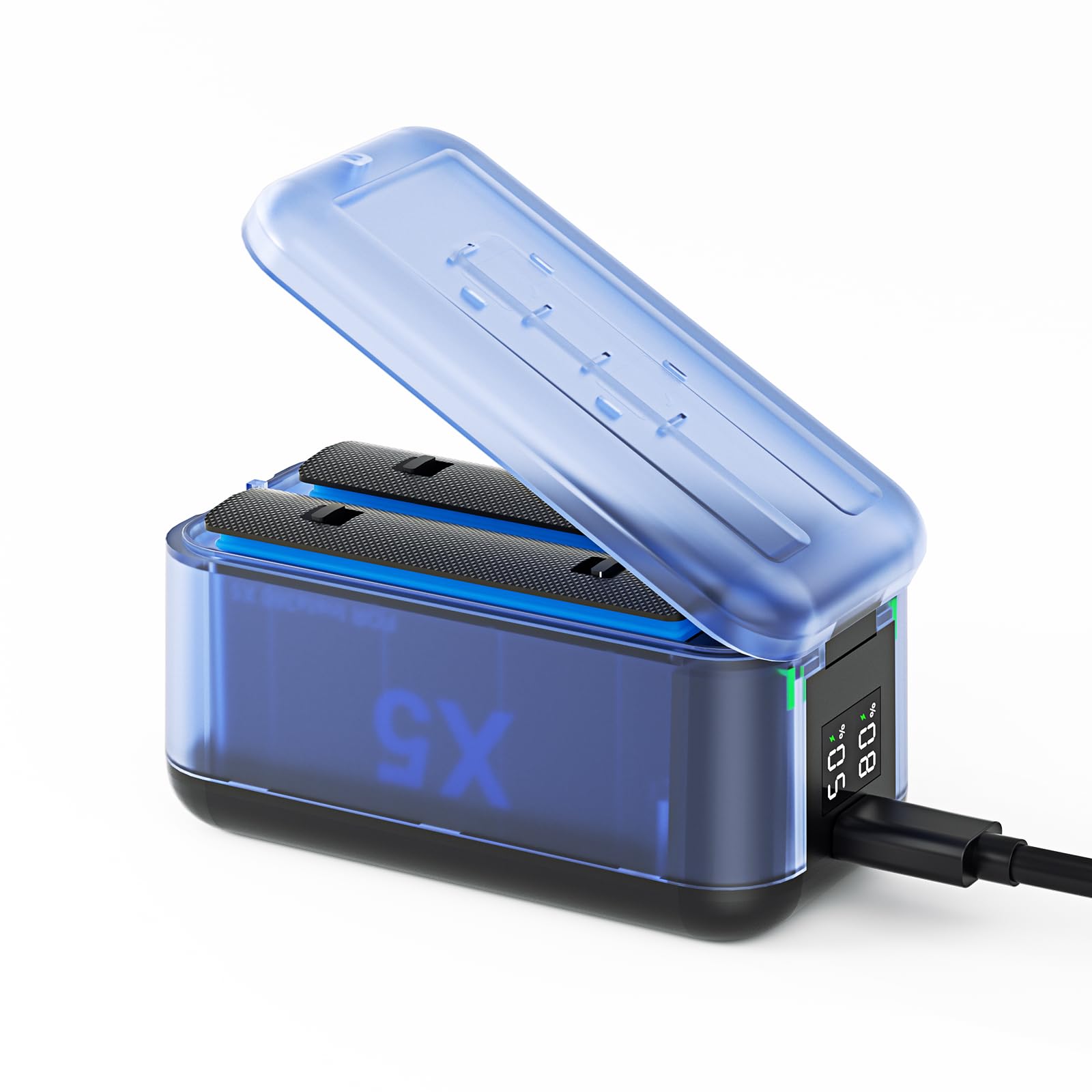 Hub di ricarica della batteria per Insta360 X5, custodia per ricarica rapida Stazione fotocamera Battery Manager con cavo di ricarica per Insta 360 X5 per 3 batterie Ricarica simultanea