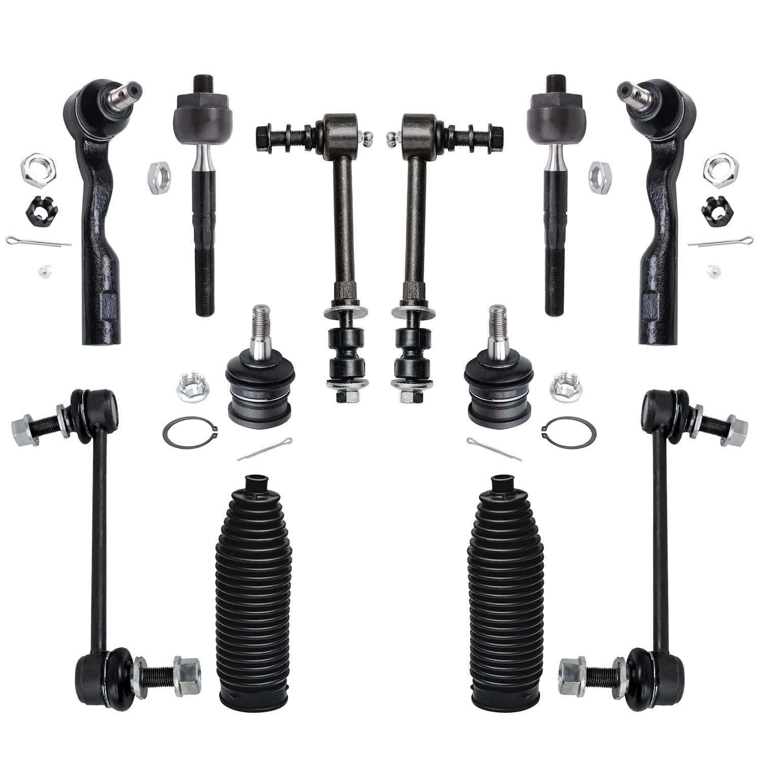 Detroit Axle - RWD Front 12pc Suspension Kit for 03-06 Toyota Tundra, Tie Rods Upper Ball Joints Boot & Bellows Front and Rear Sway Bars 2003 2004