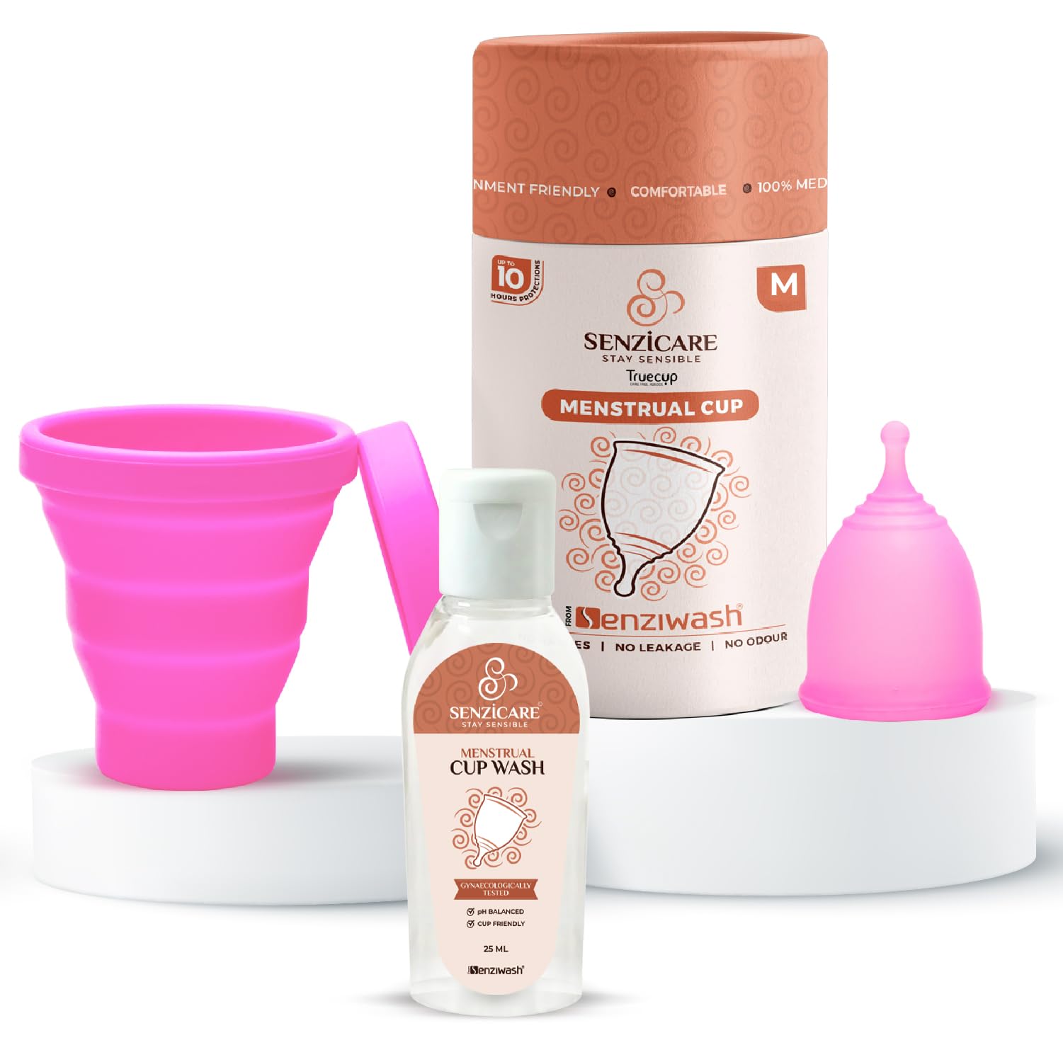 Truecup Medium Reusable Menstrual Cup & Sterilizer Cup with Cup Wash | No Rashes, Leakage or Odour | 100% Medical Grade Silicone | FDA Approved (Medium Cup + Cup wash + Sterilizer)