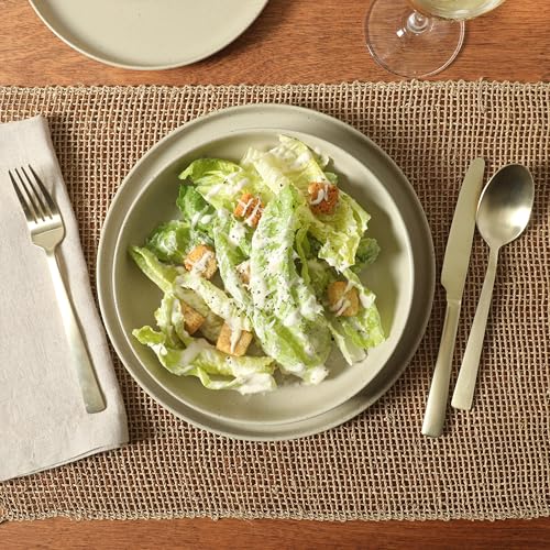 Image of Gibson Elite Overbrook 16-Piece Pottery Clay Stoneware Dinnerware Set - White Reactive Glaze, Stackable Plates and Bowls w /Pasta Bowl, Service for 4 - Microwave & Dishwasher Safe