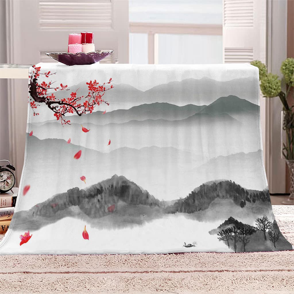 Manta Sherpa Franela Reversible Pintura de Tinta y Paisaje Manta Polar, Manta Felpa de Sofá, 100% Microfibra, Suave, Caliente, Transpirable para Invierno 180x220 cm
