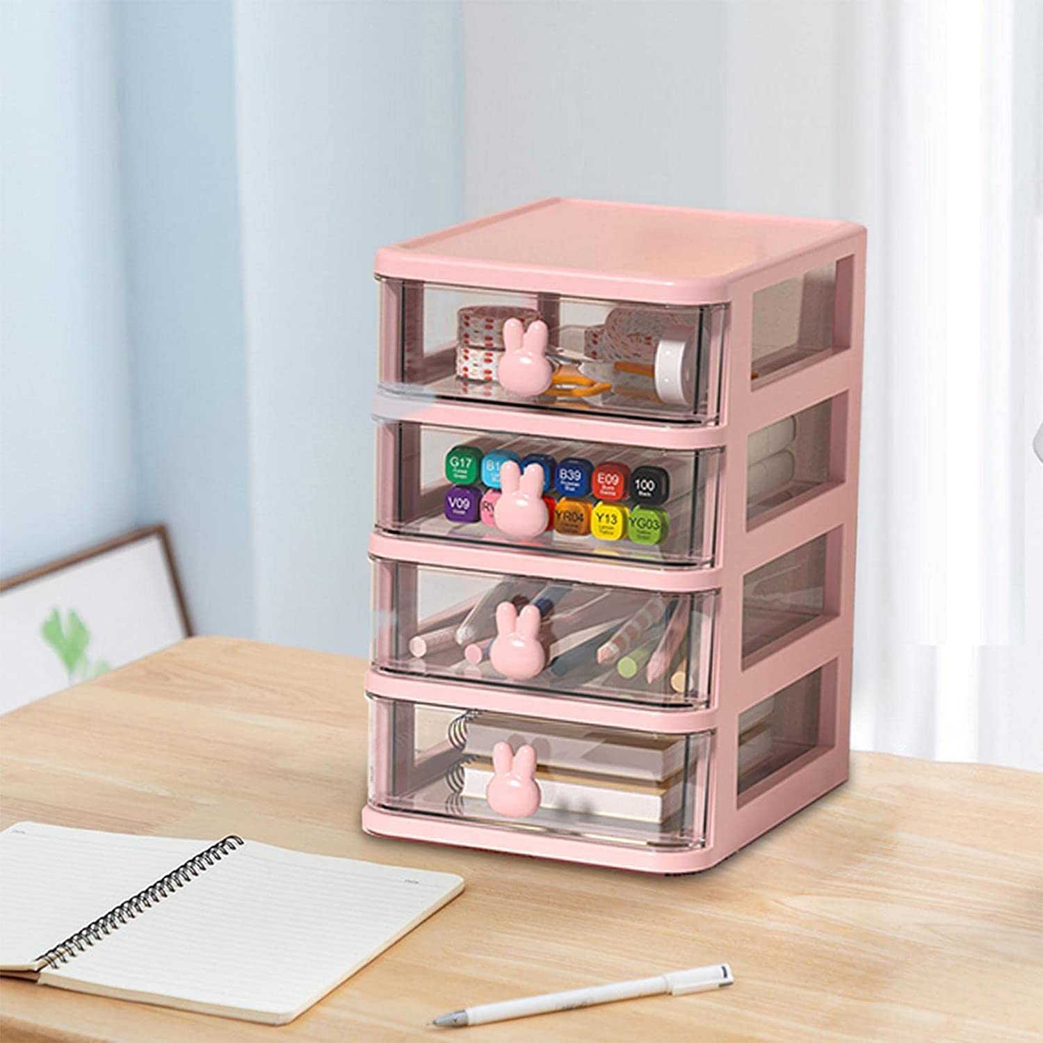 House of Quirk 4 Tier Transparent Cosmetic Jewelry Box, Office Desktop Drawer Storage Box, Plastic Multi-Layer Small Storage Box (White) 4
