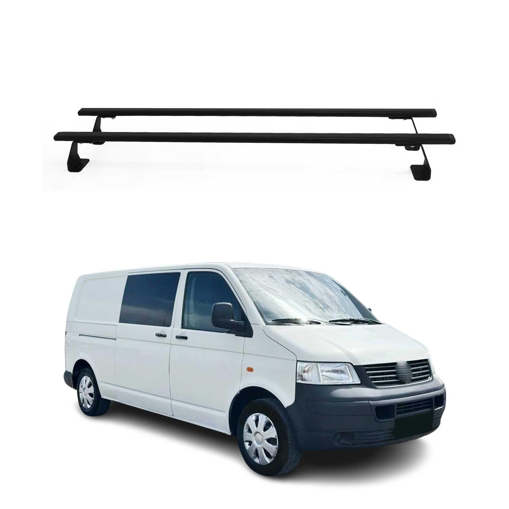 OMAC Heavy Duty Barras de Techo Transversales Compatibles con VW T5 T6 Transporter Multivan Caravelle 2003-2024 – 2 Stangen – Acero Negro