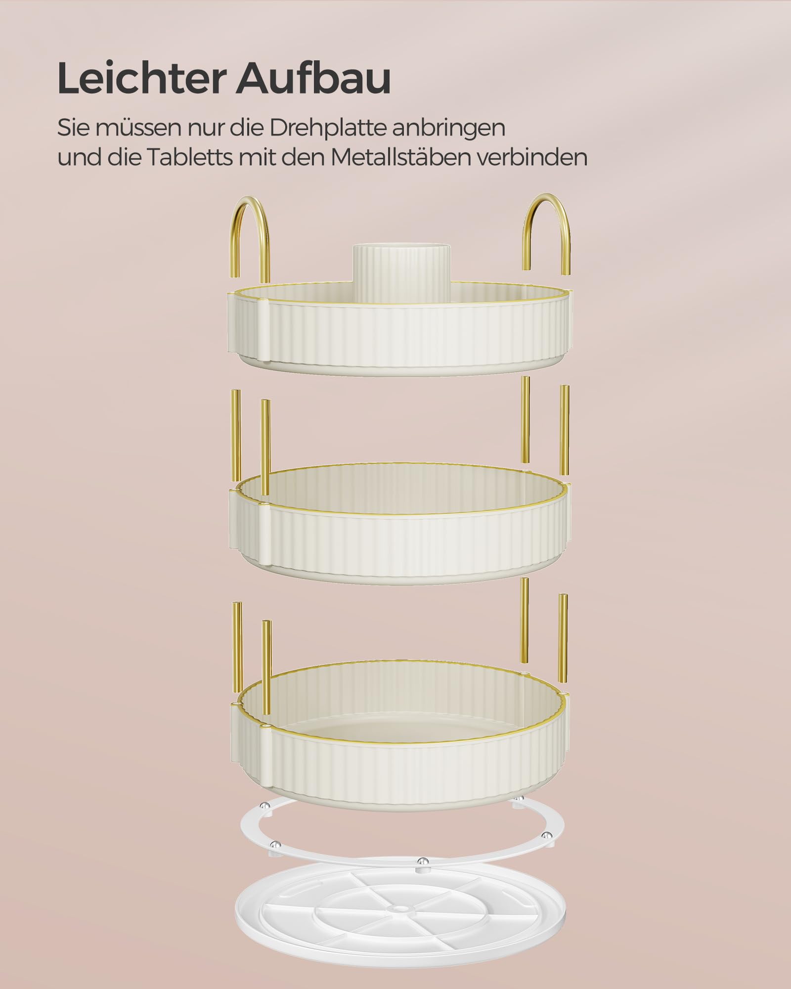 SONGMICS Make-up Organizer drehbar, Kosmetik-Organizer rund, 3 Ebenen, Kosmetik Aufbewahrung, anpassbar, für Schminktisch, Geschenkidee, wolkenweiß JKA011W01
