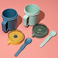 Vista 2 de Tazas de sopa para microondas con tapas, paquete de 2 tazas aptas para microondas para fideos ramen, sopa, bebidas, 17.63 onzas, verde, amarillo