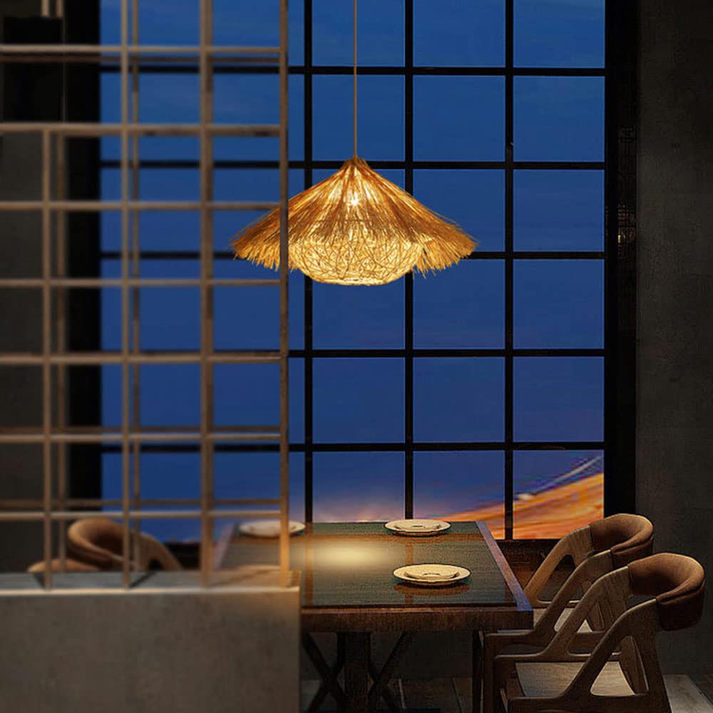 Candelabro De Mimbre Retro Con Pantalla De Lámpara Tejida De Nido De Pájaro Lámpara Colgante De Estilo Japonés De Bambú Natural Lámpara Colgante De Mimbre Para Sala De Estar Farmhouse De 1 Luces