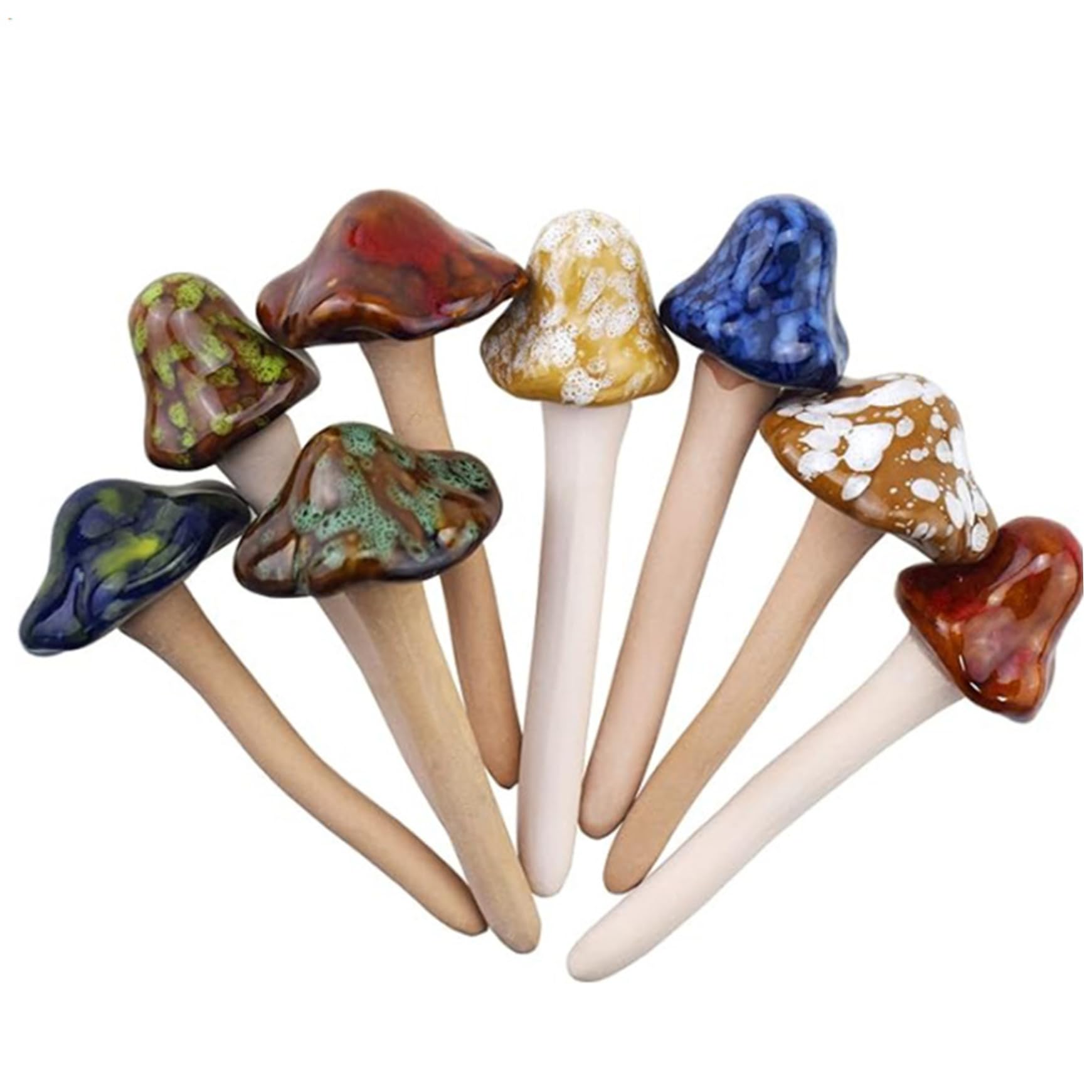 Hbbgdiy 8Pcs Ceramic Mushroom Figurines Cute Garden Mushrooms Pottery Statues for Indoor Outdoor Flowerpot Decoration, Lawn Yard Tree Ornaments, Plant Accessories