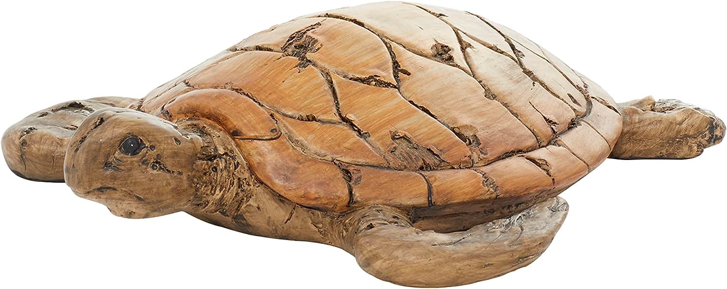 Sea Turtle Statue Figurine Driftwood Rustic Finish Coastal Home Decor