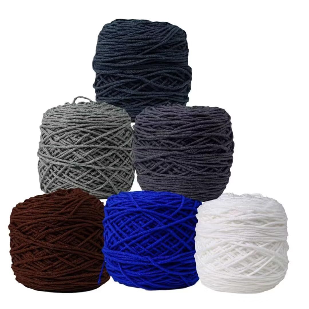 przędza dziewiarska, 6 kolorów przędzy do szydełkowania, 8-warstwowe tufting, nić haftu o grubości 5 mm, kulka 195 g(H)