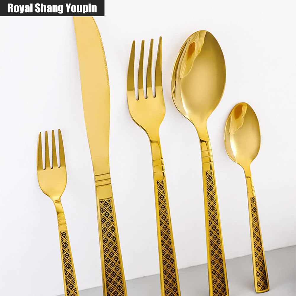 Manico Quadrato Cucina Posate in Acciaio Inossidabile Posate Posate Set Coltello Da Bistecca Forchetta Cucchiaio Cucchiaino (A,16 pezzi)