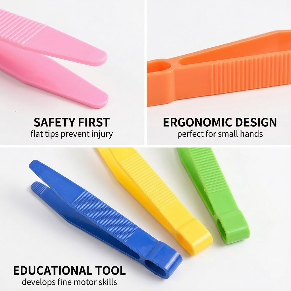 5 piezas Pinzas Montessori para niños - Pinzas de plástico ligeras para habilidades motoras finas y sensoriales, pinzas individuales para planchar (Multicolor) — view 3