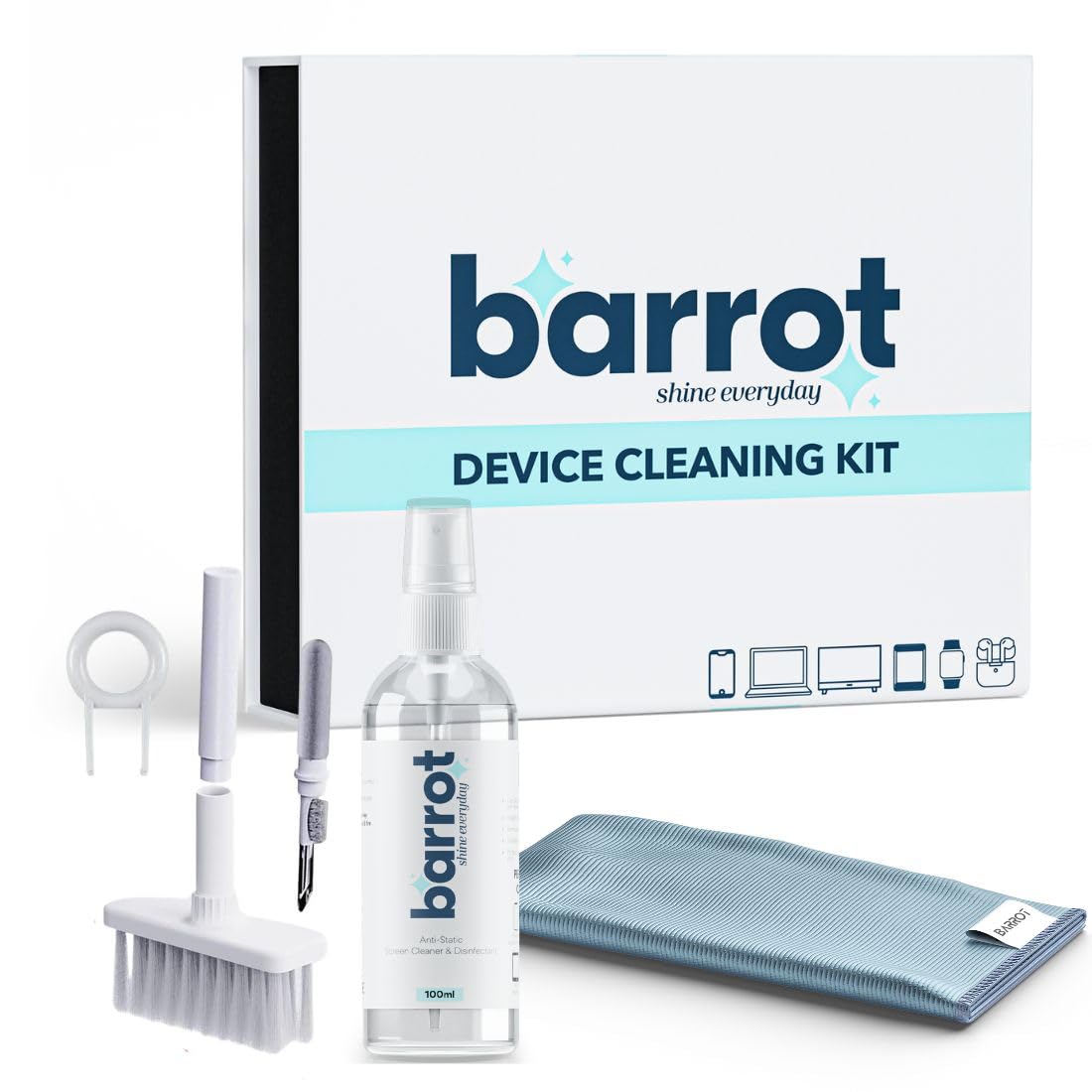 BARROT Multi-Purpose Device Cleaning Kit | Designed for Apple Devices – Macbooks, iMacs, iPads, iPhones, Airpods & More | Effective for All Laptops, Phones, Tablets & Lenses BARROT Multi-Purpose Device Cleaning Kit | Designed for Apple Devices – Macbooks, iMacs, iPads, iPhones, Airpods & More | Effective for All Laptops, Phones, Tablets & Lenses
