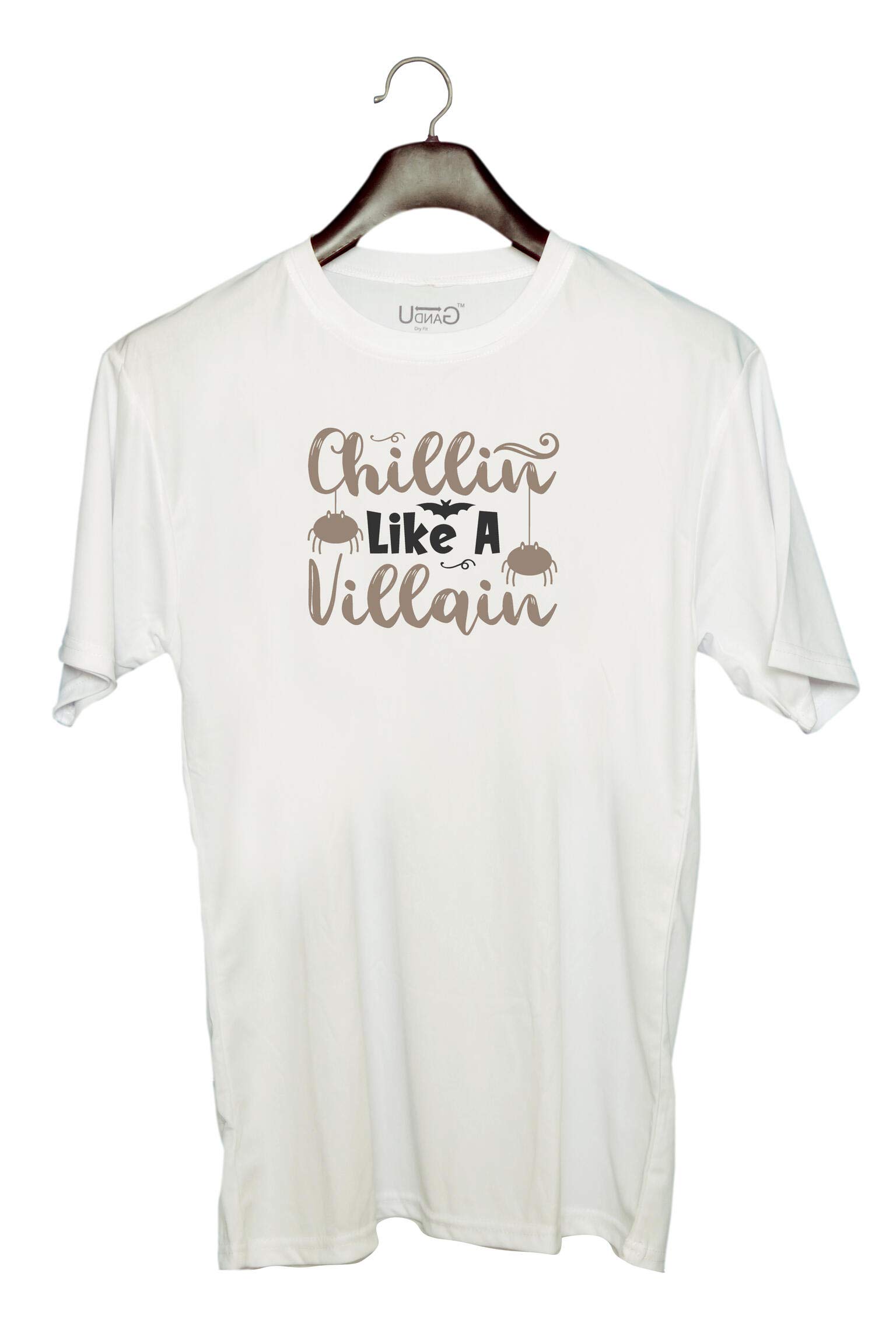 UDNAG Unisex Round Neck Graphic 'Witch | CHILLIN’ LIKE A VILLAIN' Polyester T-Shirt White [Size 2YrsOld/22in to 7XL/56in]
