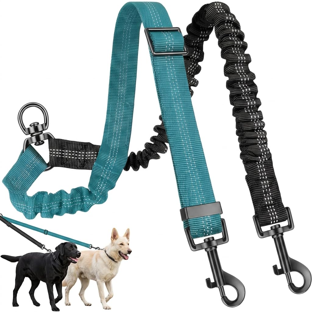 Double Dog Lead 2 Dogs Nylon Tangle Free Black Blue Dual Leash